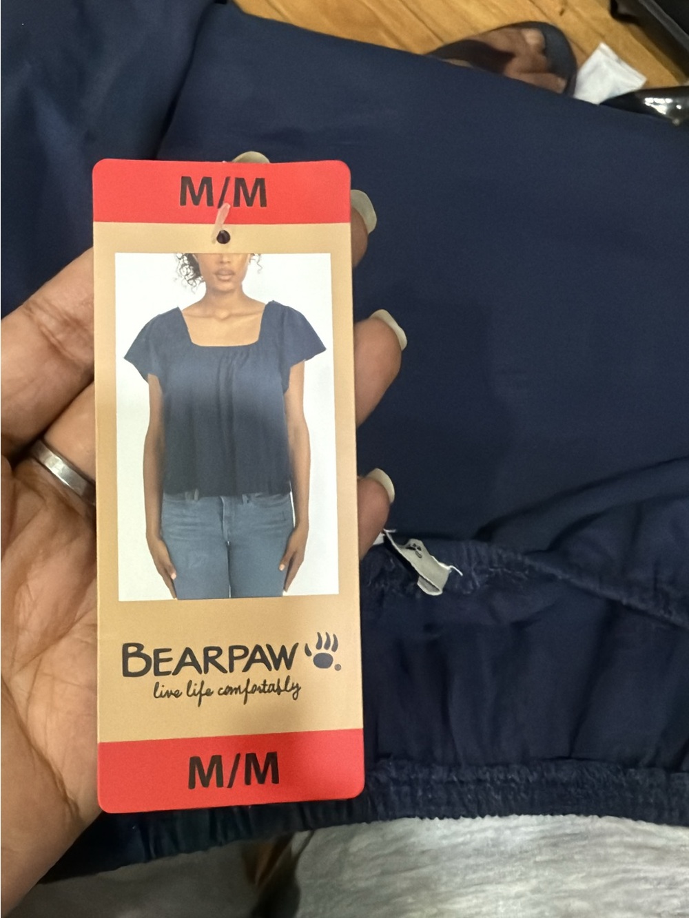 BearPaw Women's Navy Square-Neck Short Sleeve Top
